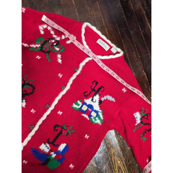 Vintage Belle Pointe Red Knit Christmas Cardigan Sweater - Picture 11 of 16